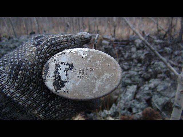 Excavations of German dugout with dishes, Searching relics of WW2 with metal detector