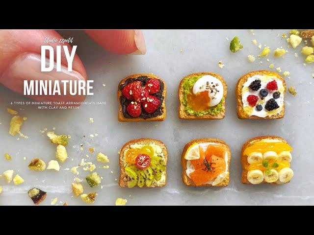 DIY | 6 types of miniature toast arrangements made with air dry clay and resin | Miniature food