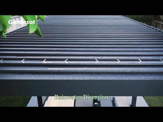 Gardesol louvered aluminum pergola with hidden drain system