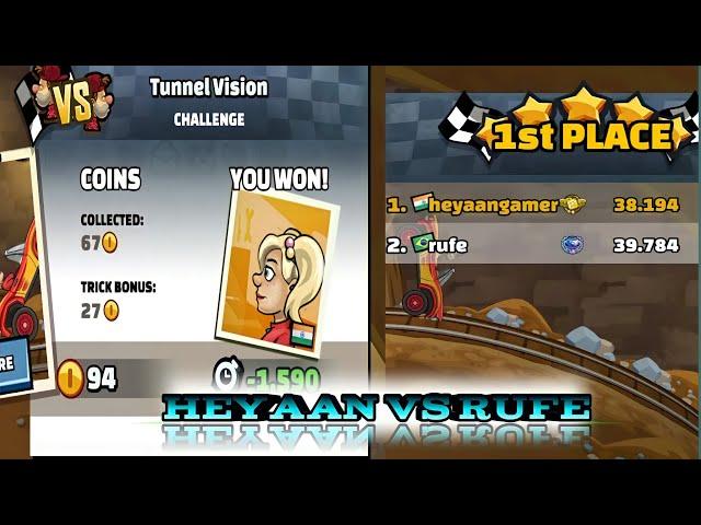 Hill Climb racing 2 Tunnel vision Challenge Heyaan gamer vs rufe only time winning 39.784