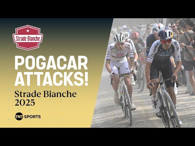 Strade Bianche 2025: Tadej Pogacar ATTACKS and DROPS Tom Pidcock with 19KM to go ‍