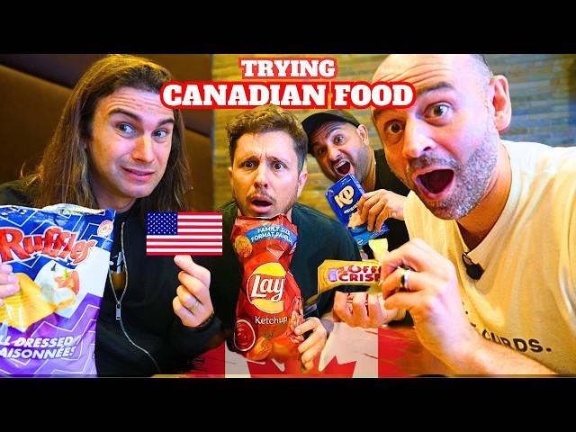 Americans try Canadian Snacks...Ketchup chips, poutine, Coffee Crisp