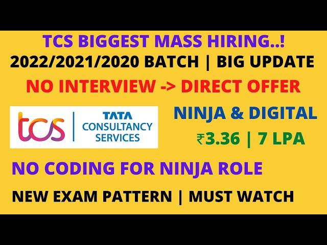 TCS Ninja & Digital | Off-Campus 2022/2021/2020 batch | Direct Offer? | New Exam Pattern