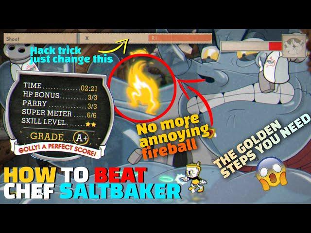 HOW TO DEFEAT CHEF SALTBAKER (easy steps) - CUPHEAD DLC GOLDEN TIPS TO DEFEAT SALTBAKER - LESS 3 MIN