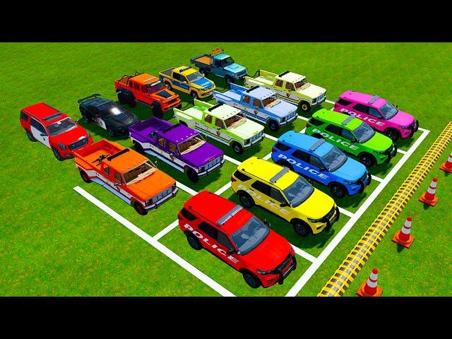 ALL COLOR OF POLICE CAR MODELS | TRANSPORT ALL MODEL POLICE CARS WITH TRUCKS ! Farming Simulator 22