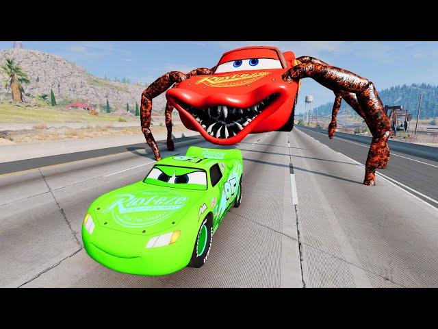 Epic Escape From The Lightning McQueen Eater | Car VS Lightning McQueen Eater | BeamNG.Drive