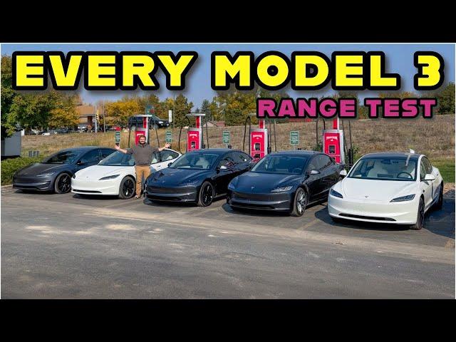 Tesla Model 3 Mega Highway Range Test! Every Highland Refresh Variant Driven From 100% Full To Dead