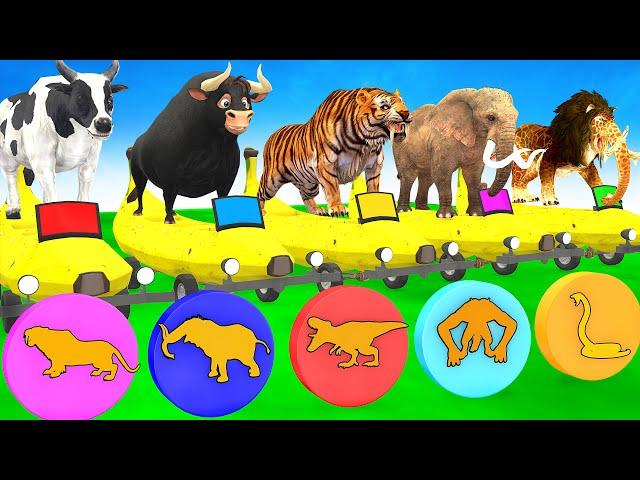 ANIMAL GAME Mammoth Elephant Cow Cartoon Tiger Lion Buffalo Long Slide Shape Challenge Animal Cross