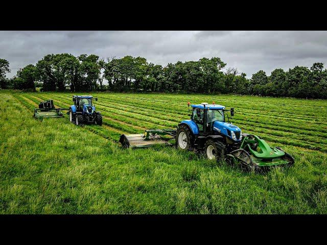 Mowing Silage 2024 - Rochford Agri - New Holland t7.270, 2 John Deere Mowers