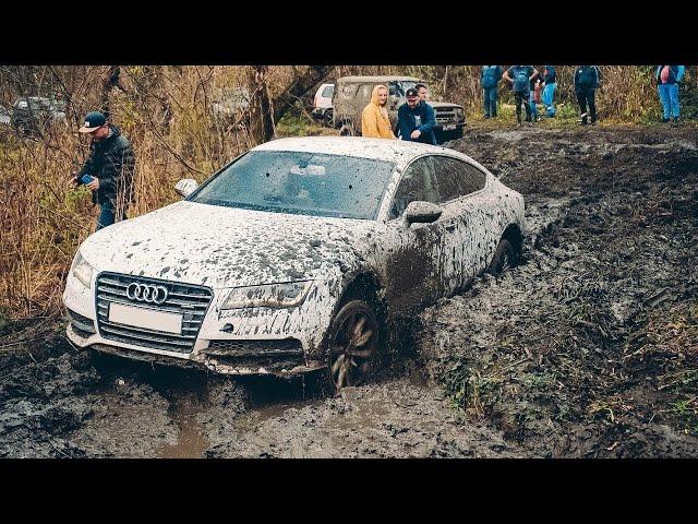 СМЕРТЕЛЬНЫЙ ОФФРОАД для AUDI А7 / Едем на спор против TOYOTA PRADO и ТУРБО НИВА