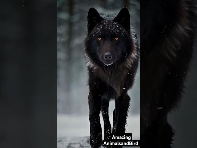 Majestic Snow Black Wolf Walking in the Wild | Rare Wolf Sighting in Snowy Wilderness