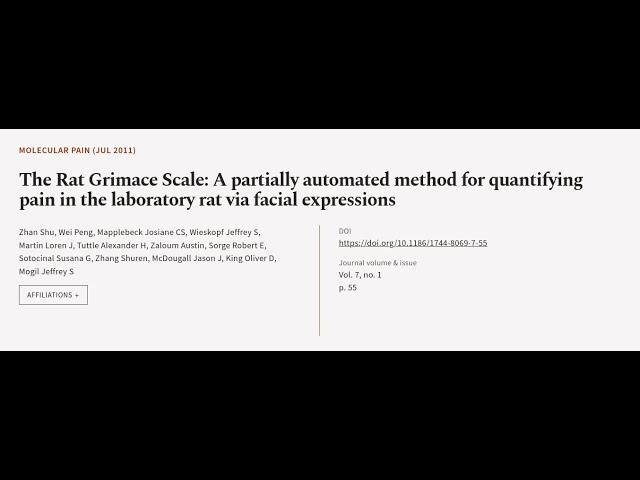 The Rat Grimace Scale: A partially automated method for quantifying pain in the labor... | RTCL.TV