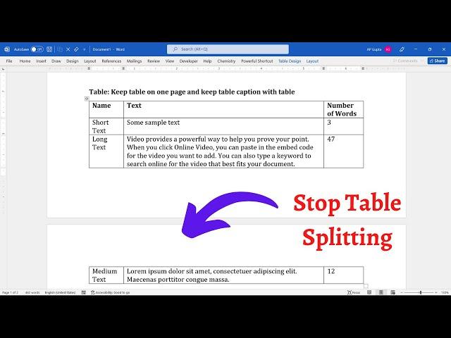 [Solved] Keep table on One page in Ms Word and keep caption with table on same page