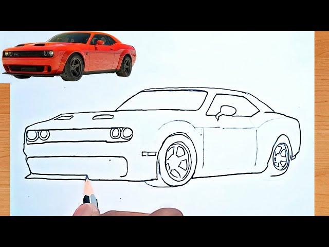 How to Draw a Dodge Challenger | Easy Sports Car Drawing Step-by-Step Tutorial