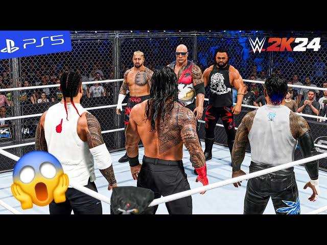 WWE 2K24 - Roman Jey & Jimmy vs. The Rock Solo & Jacob - Hell in a Cell Match | PS5" [4K60]