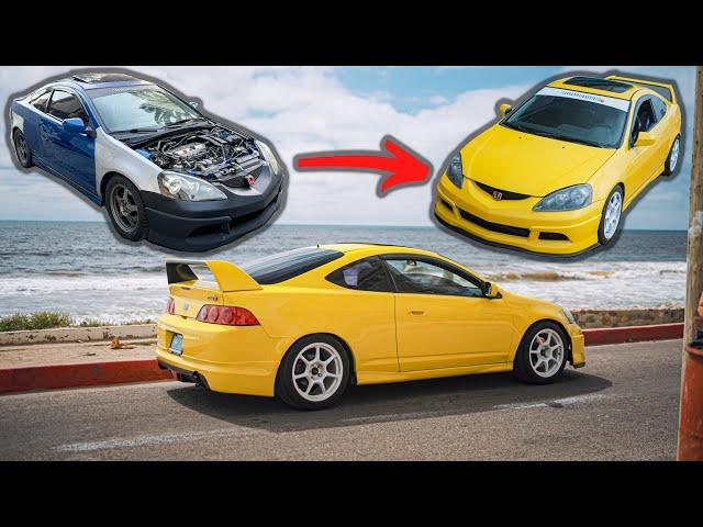 Transforming a 2006 Acura RSX Type S in 38 minutes! | Gloss Yellow Vinyl Frog Wrap