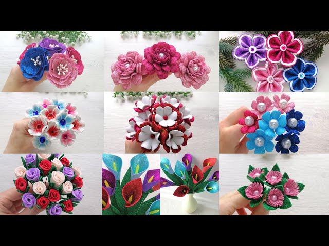 10 ideas Beautiful Flowers from glitter foamiran ️Flower making DIY