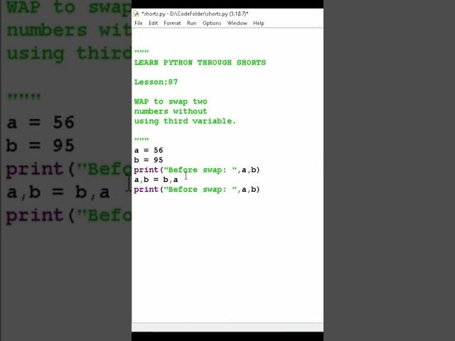 python trick to swap two numbers without using third variable #shorts #python #coding #pythontricks