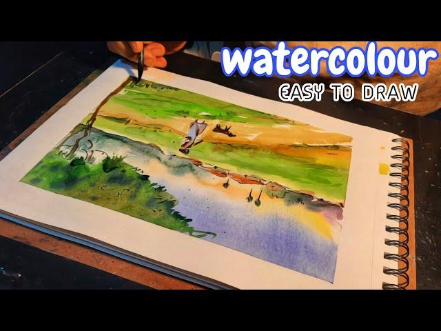 Watercolor painting idea| Easy Scenery drawing