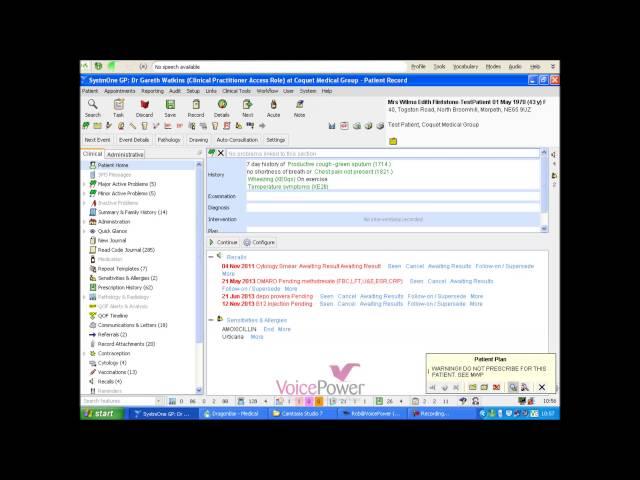 VoicePower's demonstration of Dragon Medical Practice Edition 2 with SystmOne