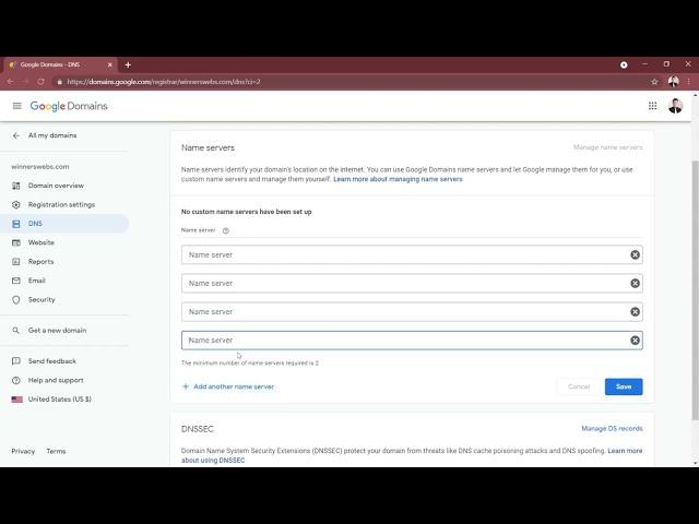 Add Custom Name Servers in Google Domains