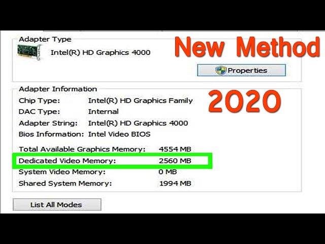 How to Increase Intel HD Graphics Dedicated Video Ram 1GB 2GB 3GB 4GB New Method 2020