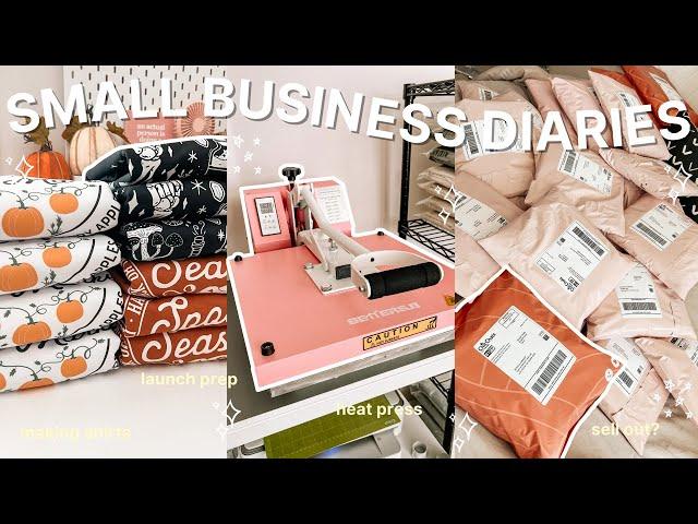 SMALL BIZ VLOG | how to make sweatshirts at home, heat press unboxing, preparing for launch