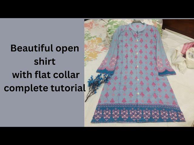 Sewing branded pret wear Open shirt with flat collar cutting and stitching complete video