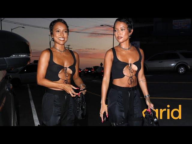 Karrueche Tran slays in a stunning all-black ensemble for dinner at Giorgio Baldi.