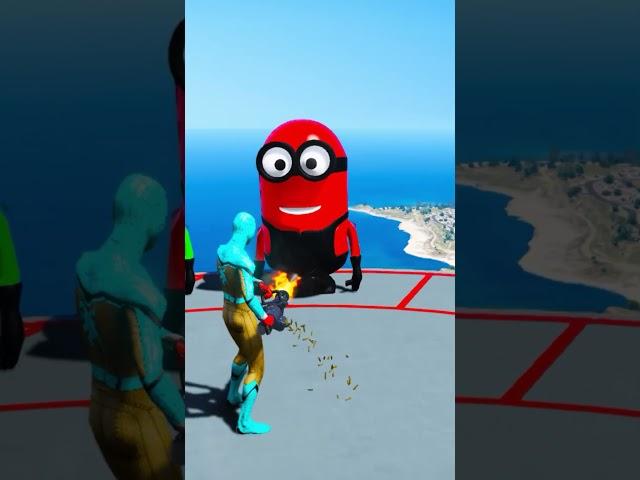 GTA 5 Epic Ragdolls RED SPIDERMAN VS RED MINION VS GREEN MINION (Euphoria Physics & Funny Fails)1007