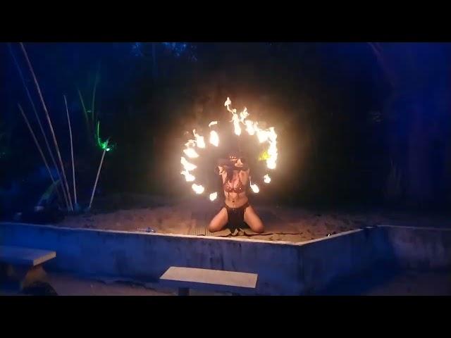 Guy's bar Koh Phangan in morning, life Fire Exotic Belly dance performance in one of the last party