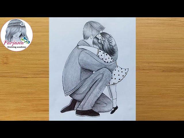 Father & Daughter️ heart touching drawing || How to draw father and daughter - step by step