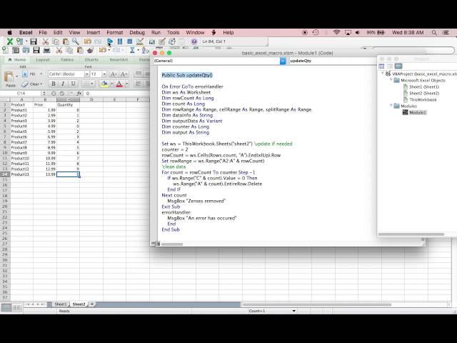 Excel macro delete row demo