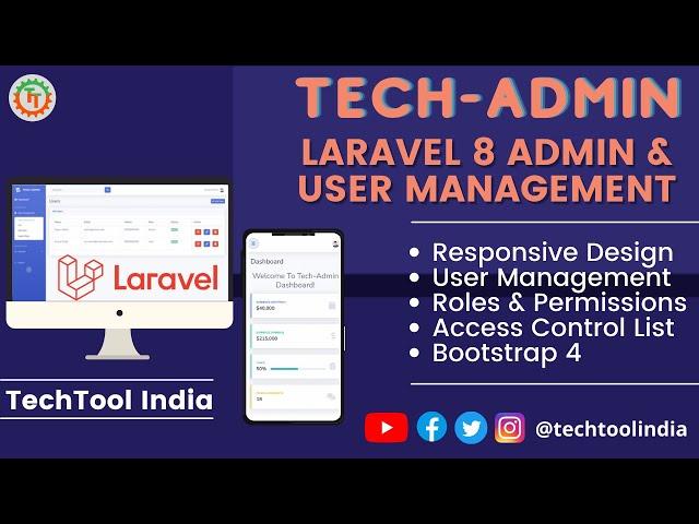 Laravel 8 Admin Panel Starter Kit | Tech-Admin | Laravel 8 + Bootstrap 4 | Laravel 8 Admin Template