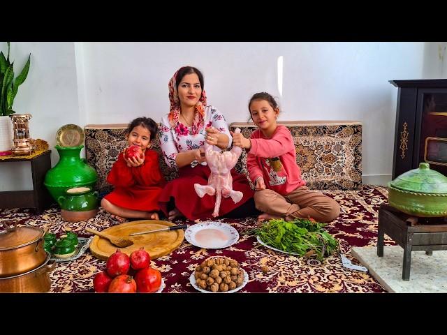 Autumn Routine Life of a Country Woman| Cooking Pomegranate Chicken Stew |Slow Village Life Iran 