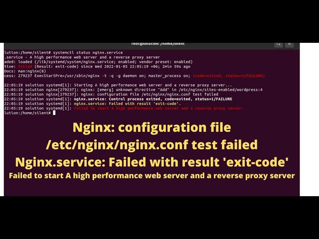 nginx service: Failed with result 'exit code' || process exited, code=exited, status=1/FAILURE