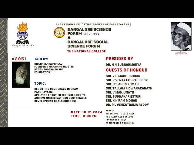 Bangalore Science Forum Talk: 2951, by Dr. Shankara Prasad