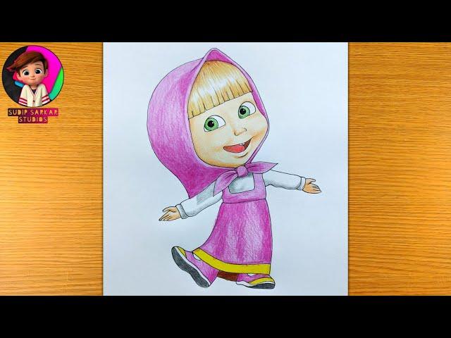 How to draw Masha in cute dress from Masha and the Bear | Drawing Masha and the Bear Step by Step