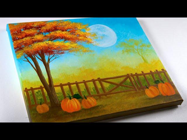 Acrylic Painting tutorial | Fall painting | Autumn Landscape Painting | Aham Art