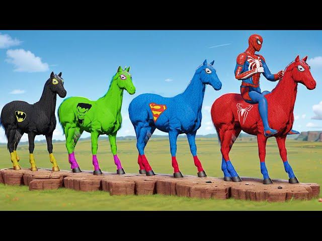 سبيدرمان بألوان حصان قوس قزح تحدي حيوانات باركور العنكبوتي مضحك - GTA 5 SUPERHEROES HORSE GAME