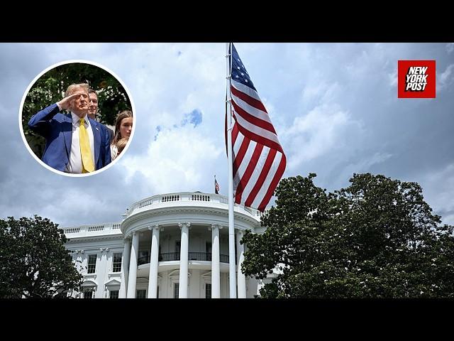 Trump celebrates raising two White House flagpoles