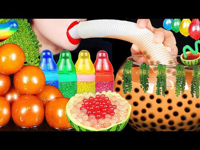 ASMR RAINBOW DRINKS *VAMPIRE FISH BOWL BOBA TEA, JELLY CANDY, FROG EGGS, BIRD GLASS, 신기한 물먹방 MUKBANG