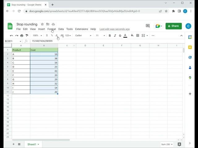 How to stop Google Sheets from rounding