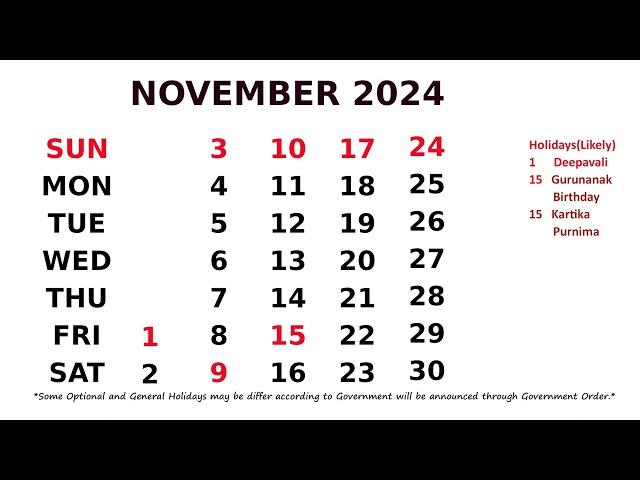 Calendar November 2024