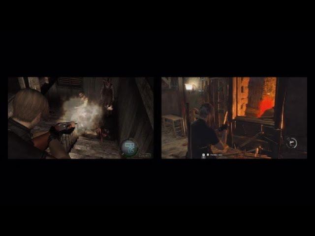 RE4 Vs RE4 Remake, Side-by-Side Gameplay, Cabin Fight