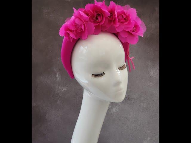 Pink Chiffon Flower Head Piece Fascinator on Satin high padded headband 4 cms Wide