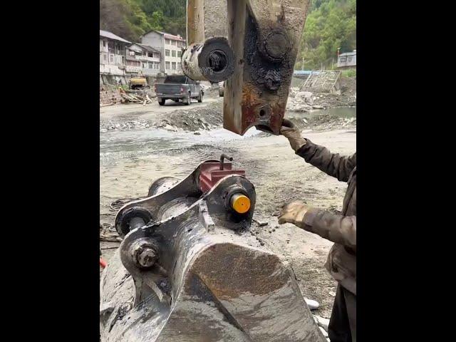 Restoration of worn out bucket hinge, perfect welding repair work of excavator boom.