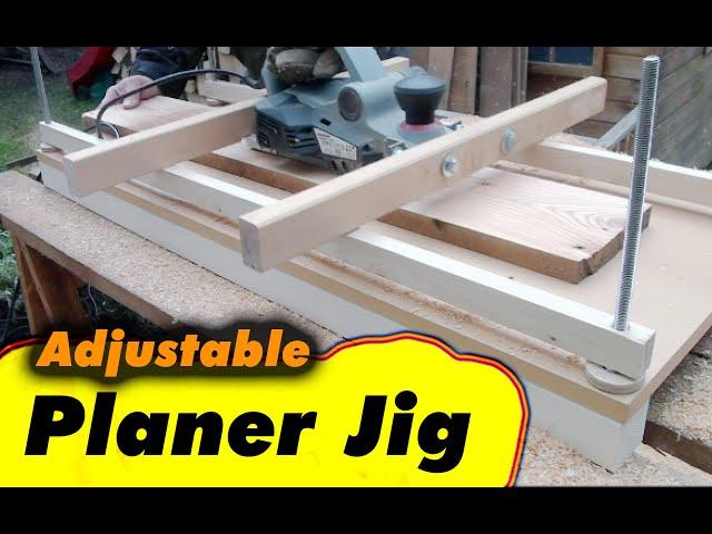 Planing wide Boards or Beams with Electric Hand Planer –Adjustable Thickness Planer Jig –Woodworking