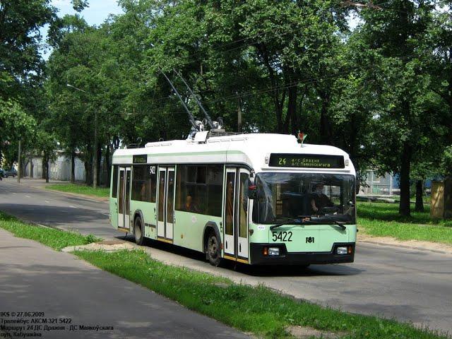 Минск, поездка в троллейбусе БКМ-32102, парк.№ 5422, марш.37 (06.10.2024)