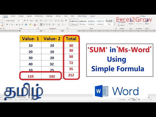 How to SUM in MS-Word using Simple Formula in Tamil | Word Tips and Tricks in Tamil | Excel2grow